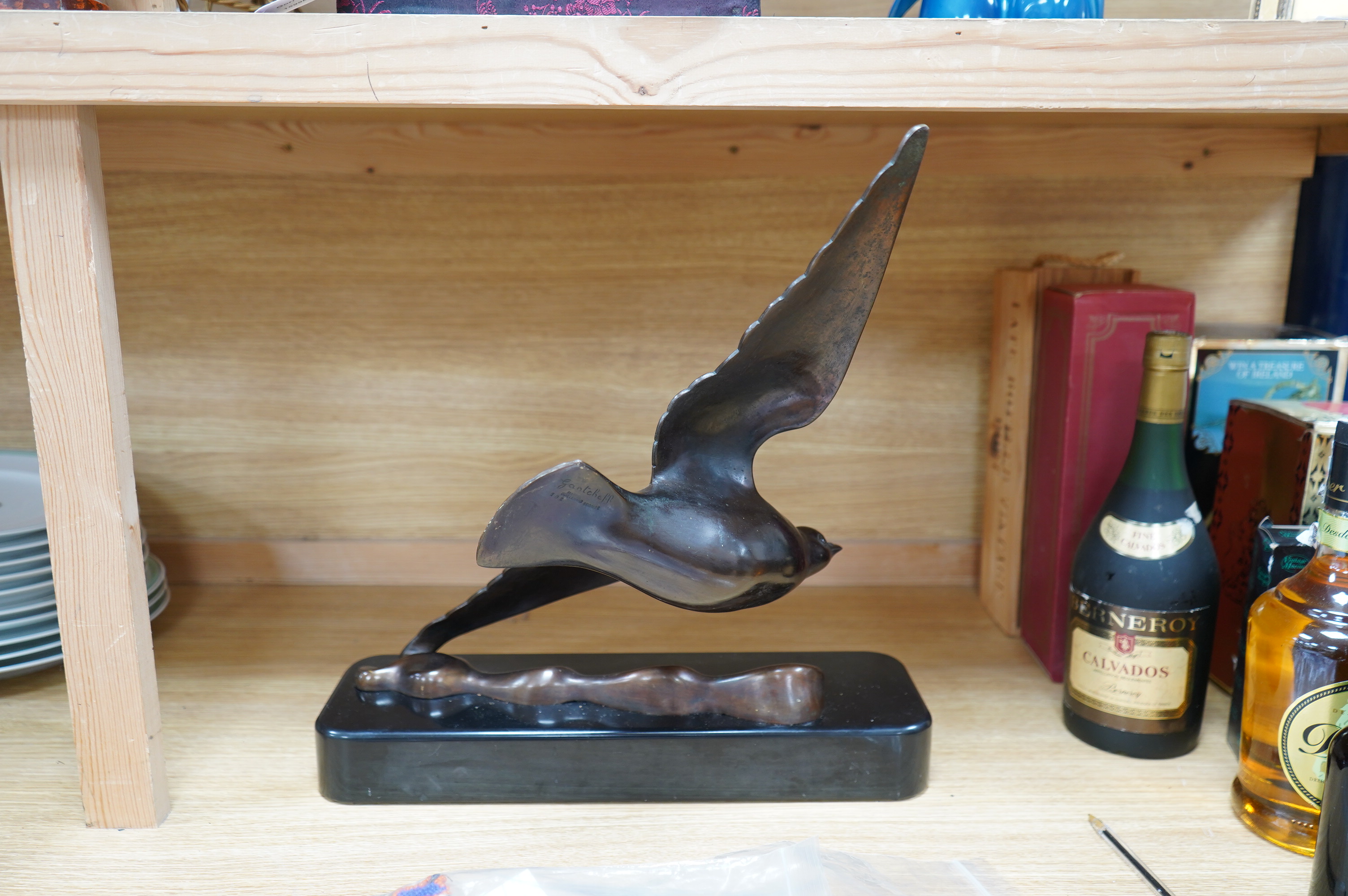 A French Art Deco bronze sculpture, signed Gantcheff, Stamped Guillemard, numbered 102, 41cm wide. Condition - good